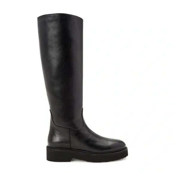 New! Aquatalia Milana Leather Tall Leather Platform Boots 8.5 Black DD327